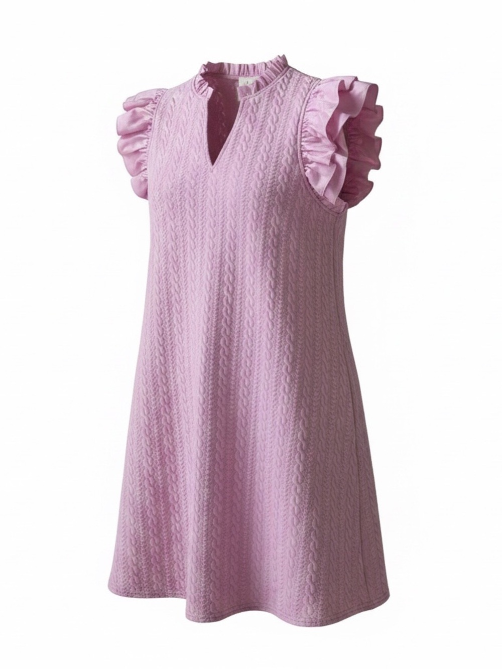 Fantastic Fawn Pink Ruffle-Sleeve Cable Knit Mini Dress.  New. Never Worn.